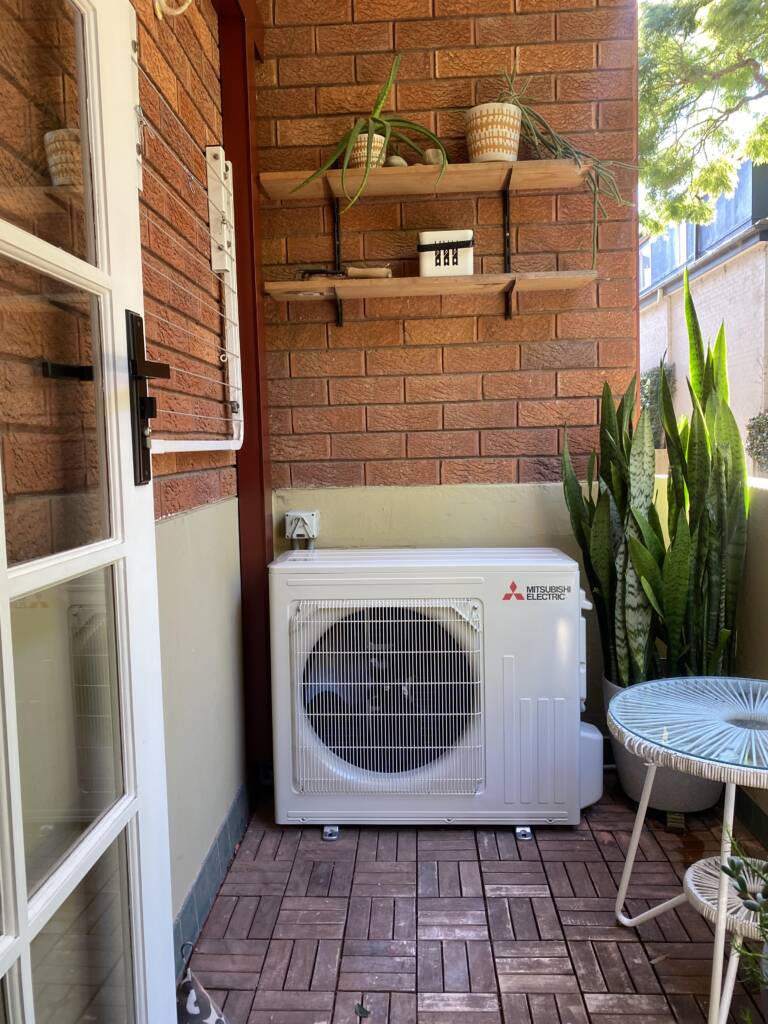 Outdoor AC unit installed on balcony at Mosman area